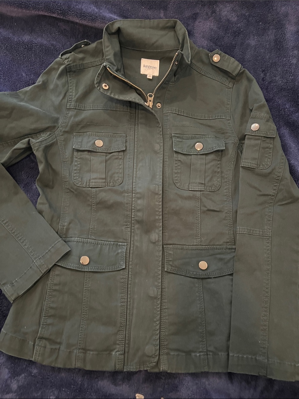 Kensie Dark Olive Utility Jacket with Front Flap Pockets